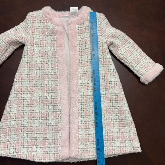 Blueberi Boulevard Pink Tweed Coat Open Front Girls Size 4/5 Princess - Picture 13 of 16